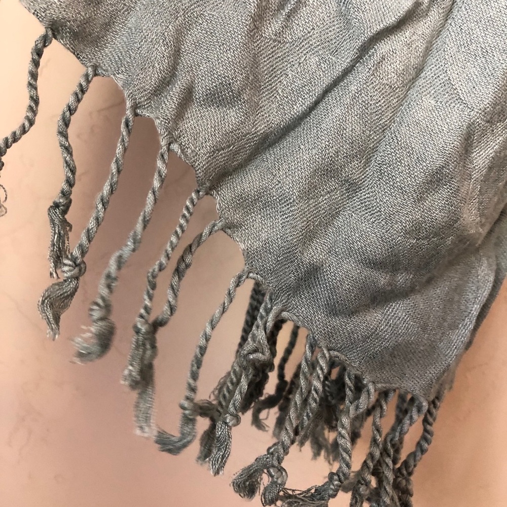 Light Blue Polka Dot Long Scarf with Tassels - Picture 3 of 3